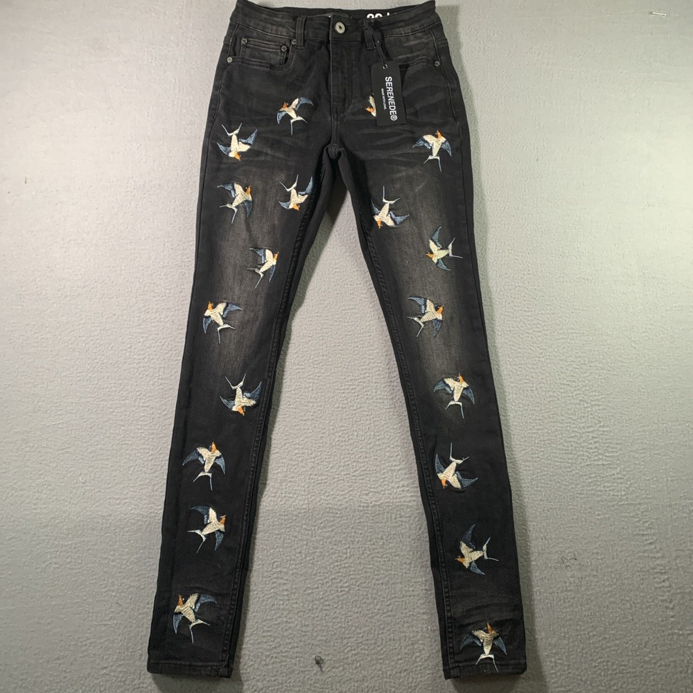 SERENEDE SWAL-1 Freedom Jeans Black Embroidered w Swallows 30x33